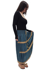Shiny Stripe Pattern Tiered Tassel Maxi Skirt