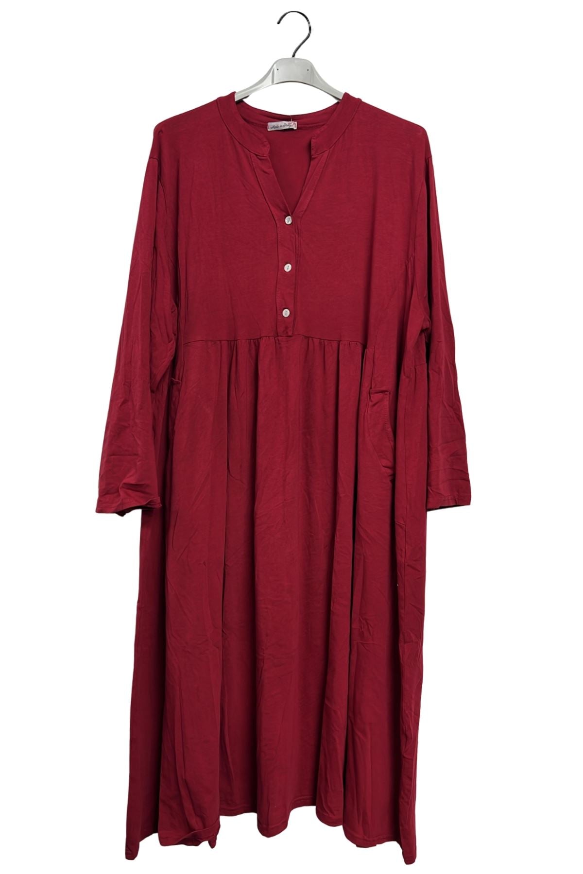 Plain Side Pockets Empire Seam With Gathered Cotton Dress