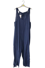 Plain Back Tie Detail Pockets Cotton Jumpsuit