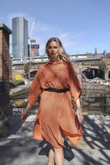 Vertical Pinstripes Print Two Chest Patch Pockets Cotton Dress
