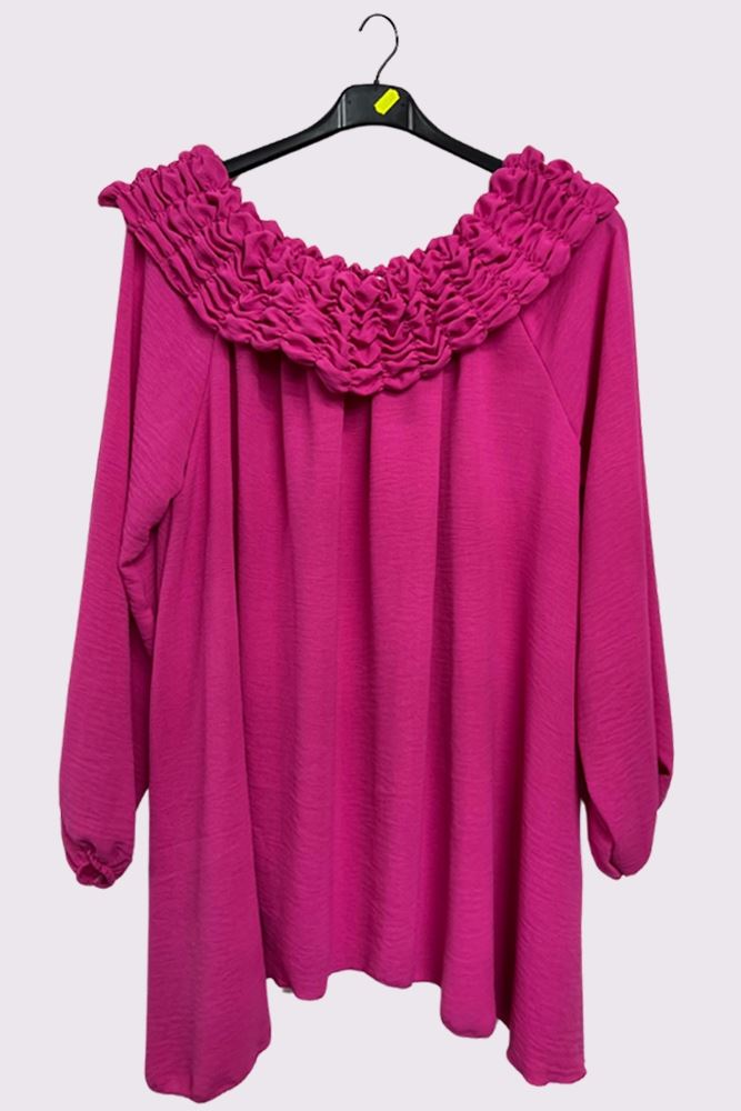 Plain Ruffle Neckline Oversized Top