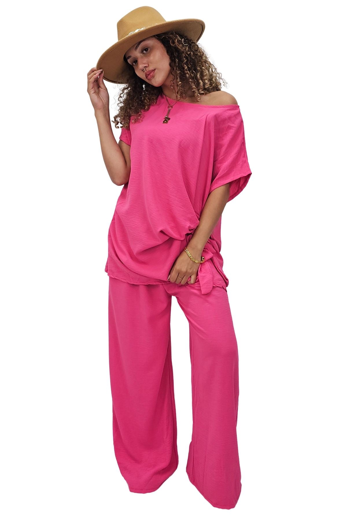 Plain Side Tie Detail Drawstring Waistband Co-Ord Set