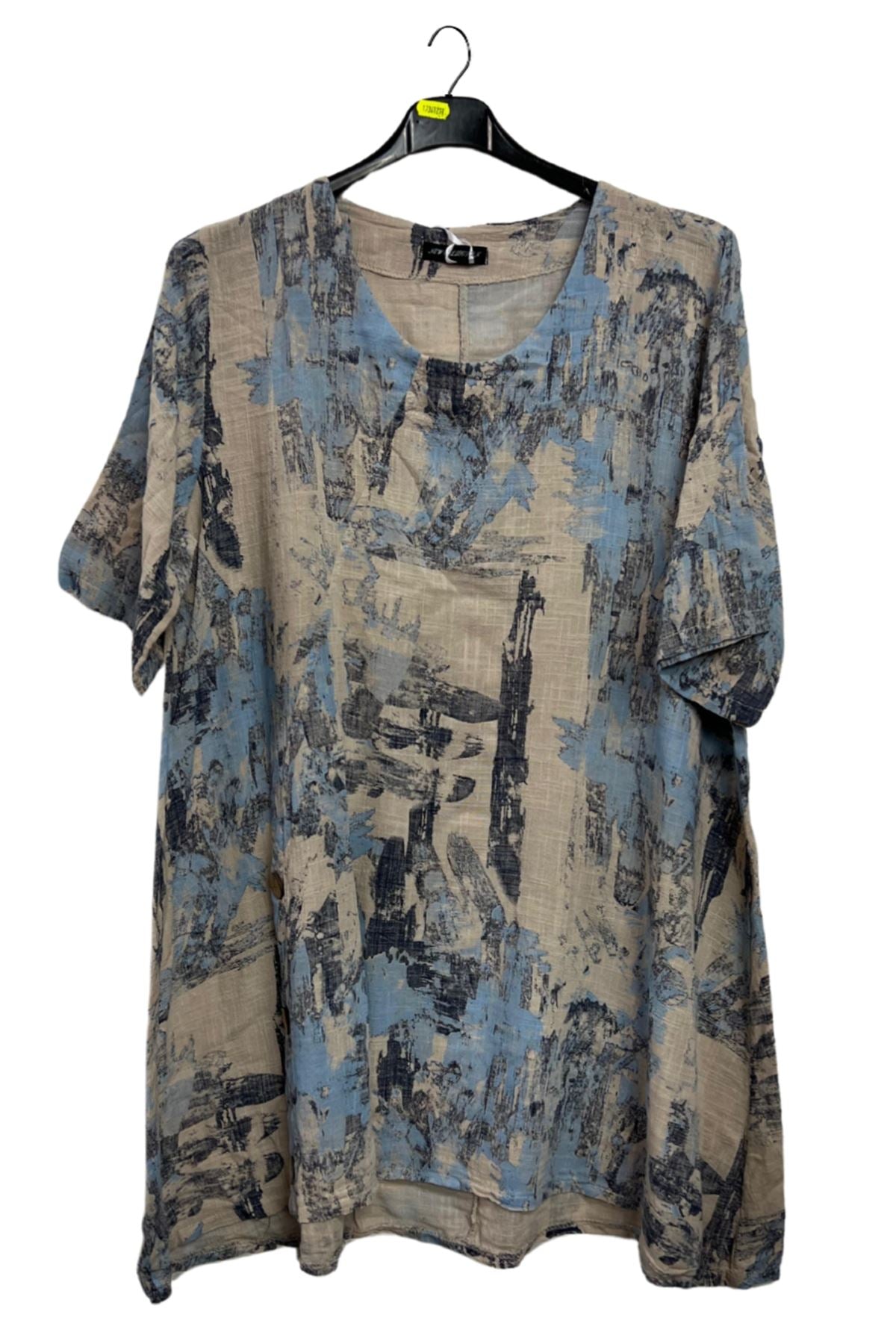 Brush Stroke Print Side Button Detail Top