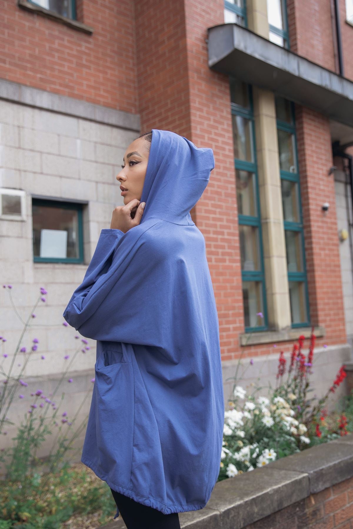 Plain Zip-Front Drawstring Hem Cotton Hoodie