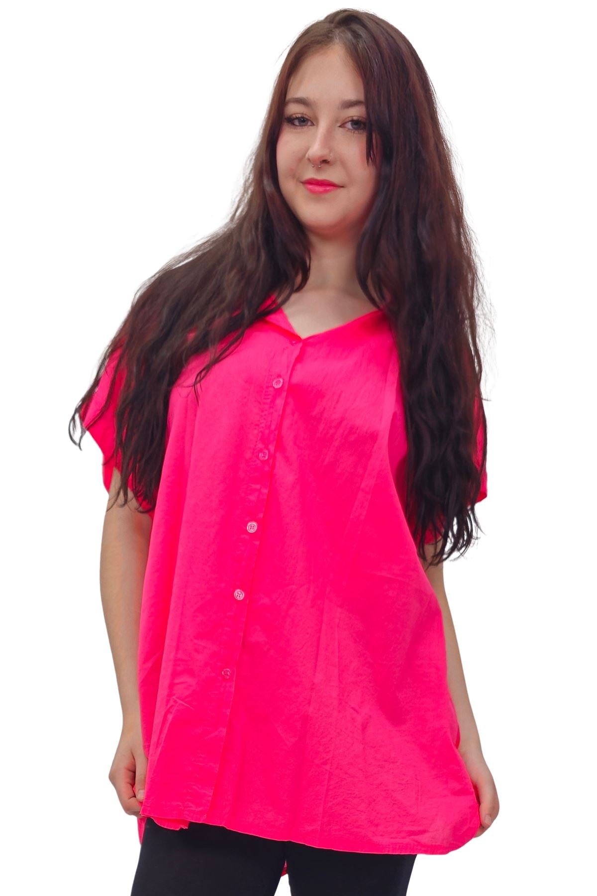 Plain Button-Down Front Cotton Shirt