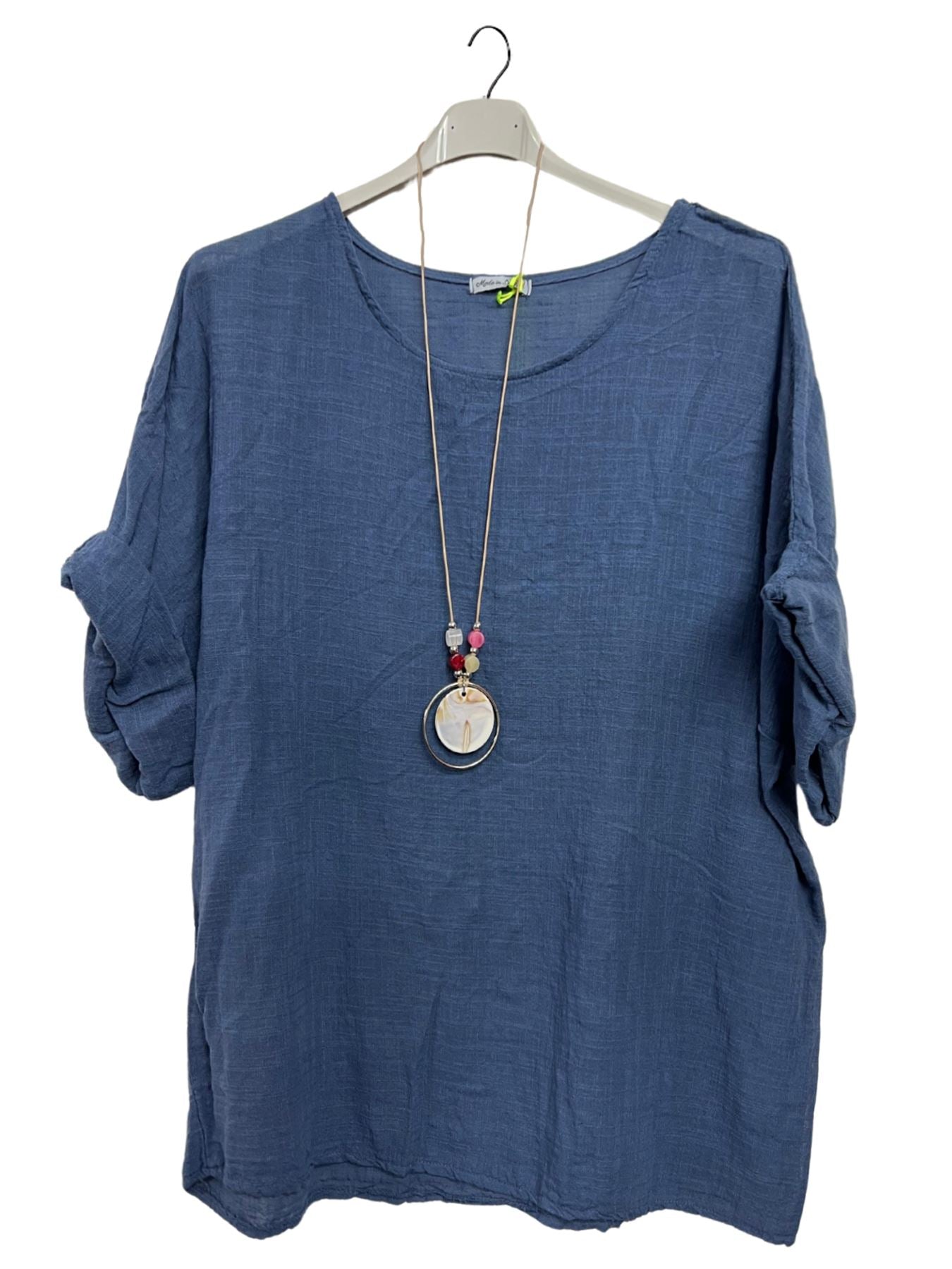 Plain Necklace Cotton Tunic Top