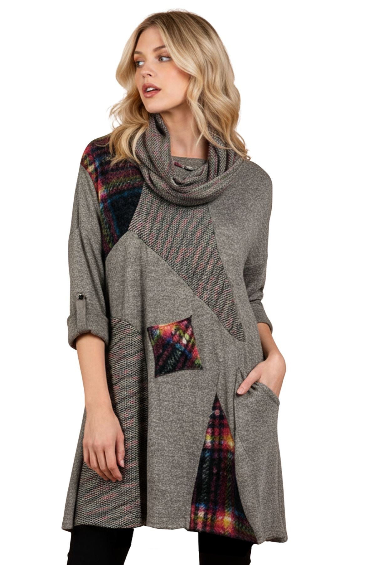 patchwork front pocket top