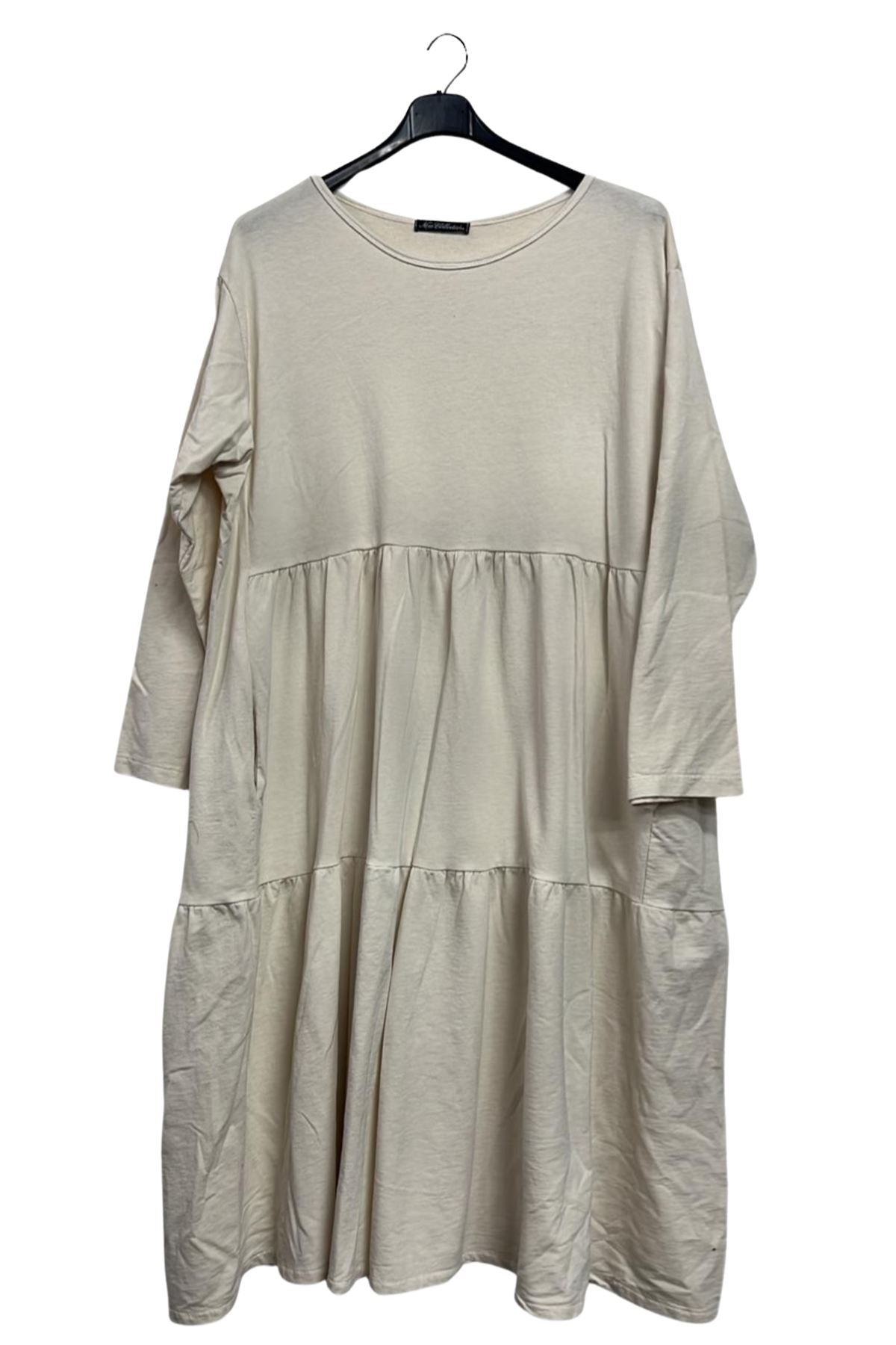 Plain Side Pockets Tiered Cotton Dress