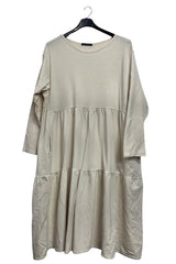 Plain Side Pockets Tiered Cotton Dress