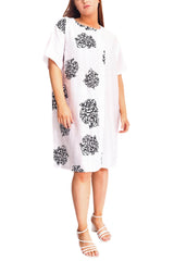 Rose Flower Print Front Button Detail Pockets Dress
