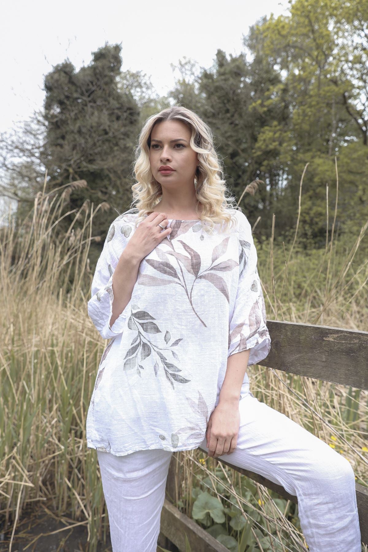 Floral Print Oversized Necklace Tunic Cotton Top