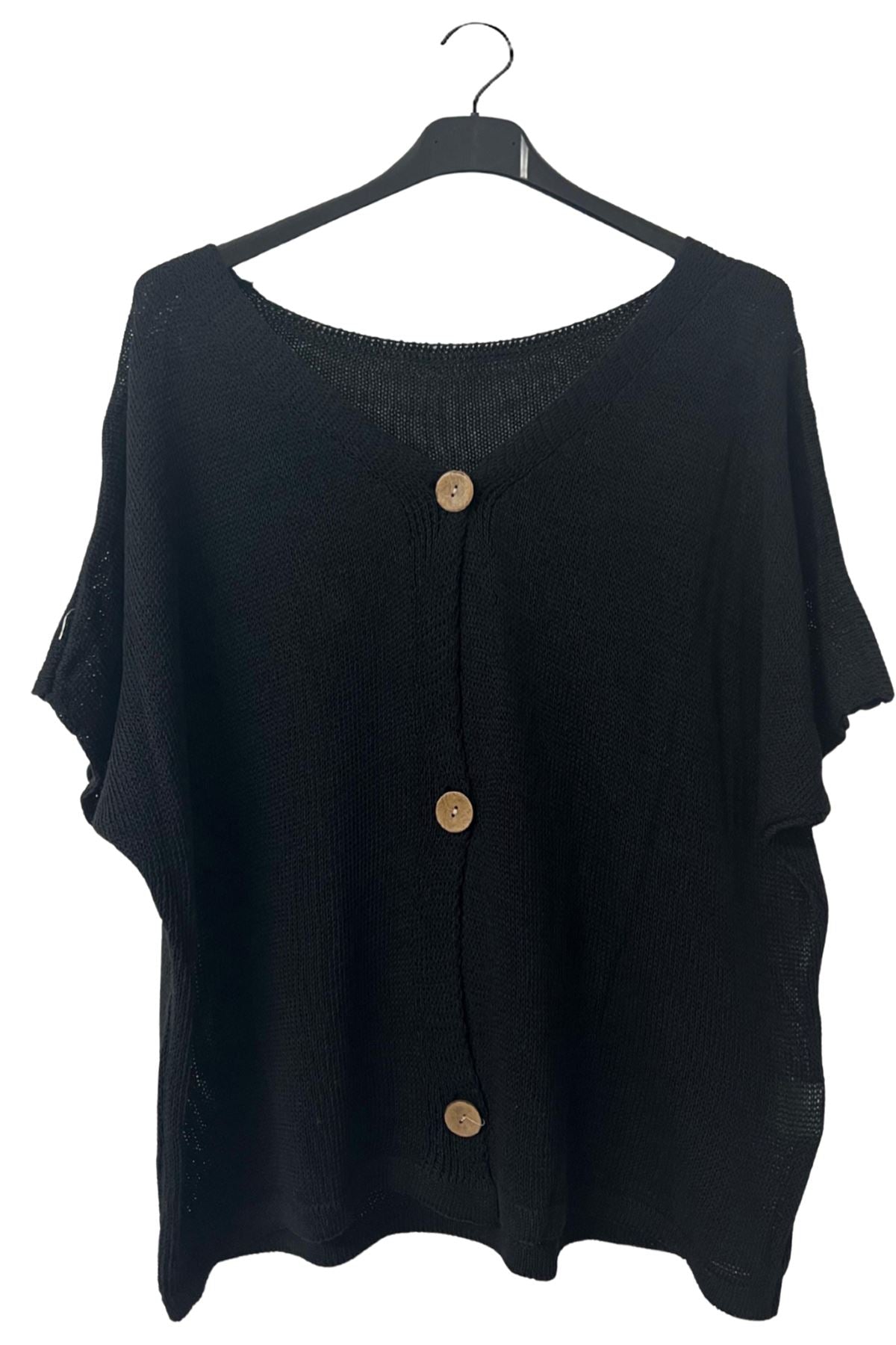 Plain Three-Button Closure Knit Cotton Top