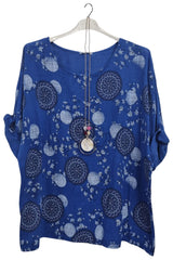 Floral Print With Necklace Cotton Top