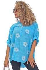 Floral Print Single Chest Pocket Cotton Top