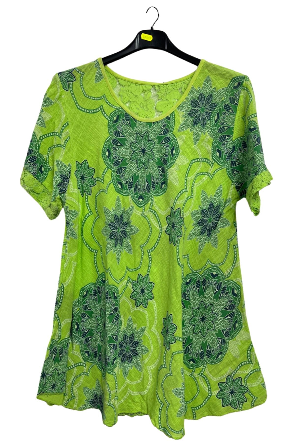 Intricate Floral Geometric Pattern Flared Hem Cotton Dress