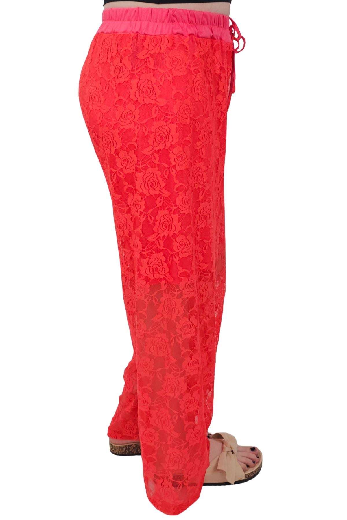 Floral Lace Pattern Drawstring Waistband Trousers