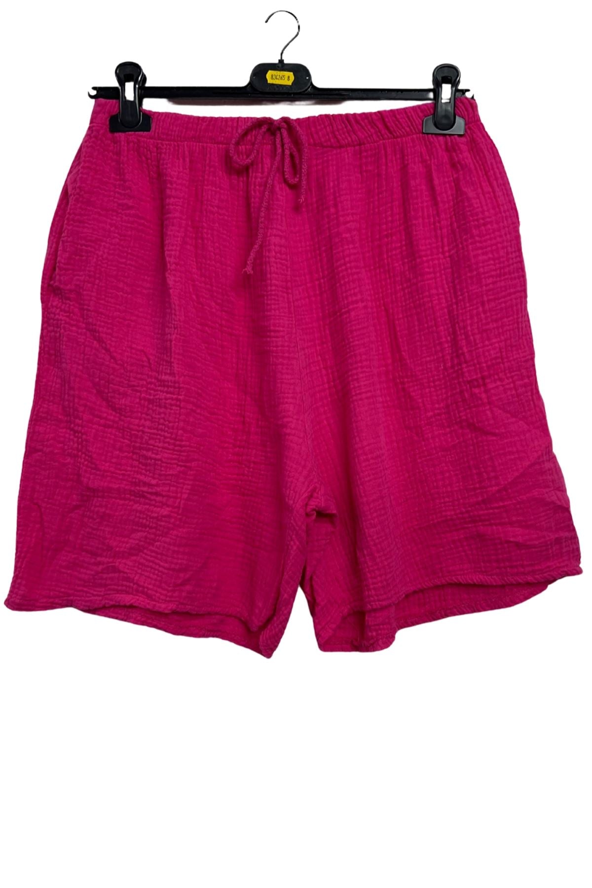 Plain Drawstring Waist Side Pockets Cotton Shorts