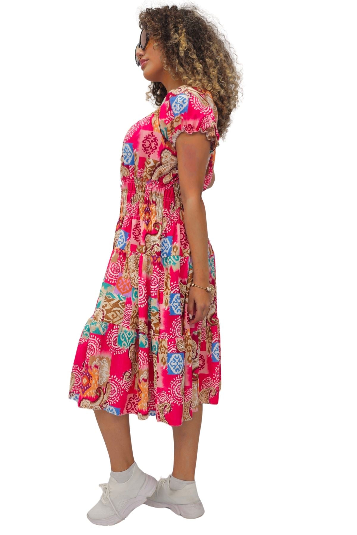 Paisley Print Shirred Waist Dress