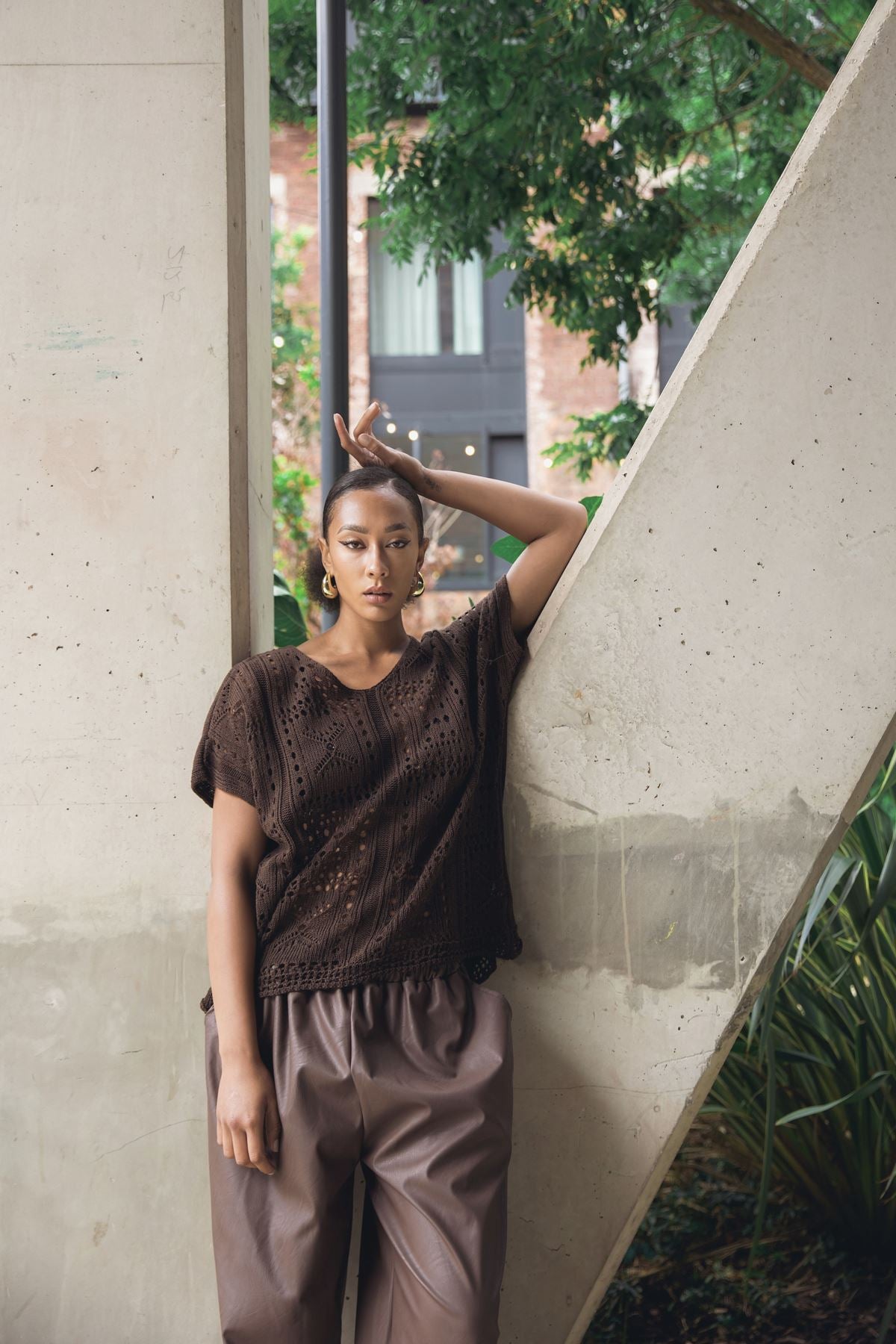 Crocheted Openwork Design Tunic Cotton Top