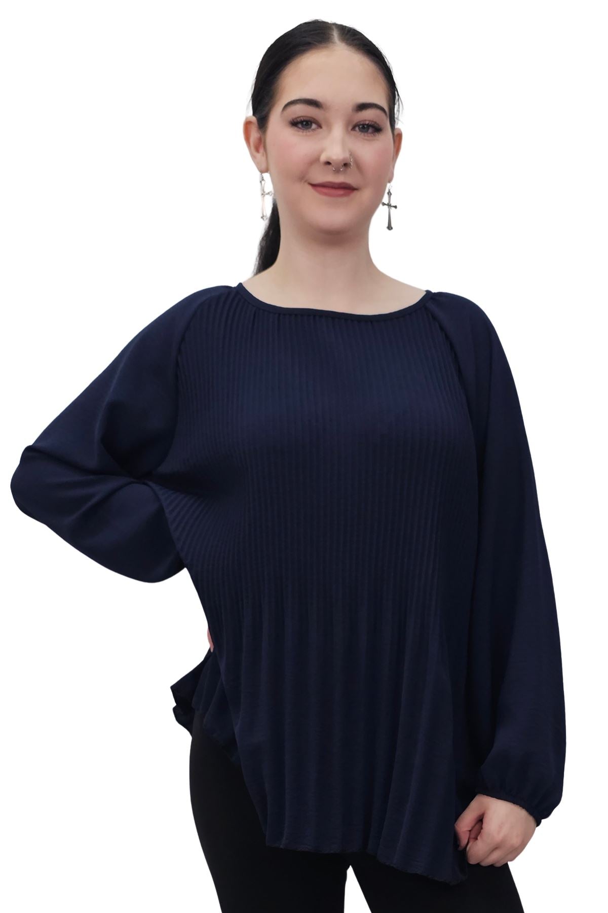 Plain Pleated Elastic Cuff Top