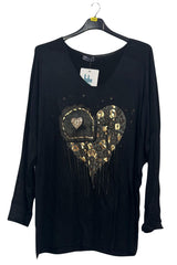 Sequin Leopard Heart Pattern Tunic Top