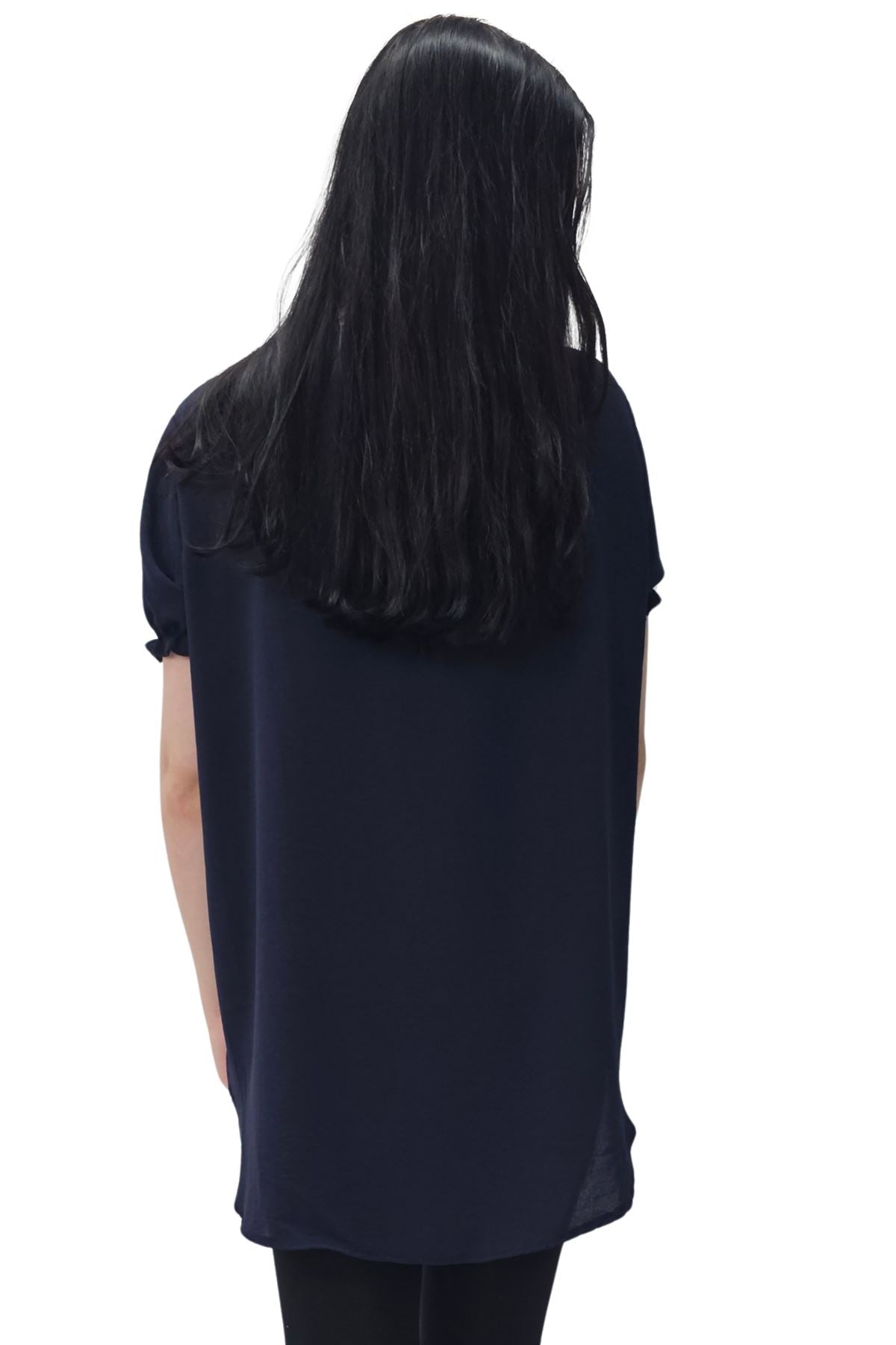 Plain Short Puff Sleeves Necklace Top
