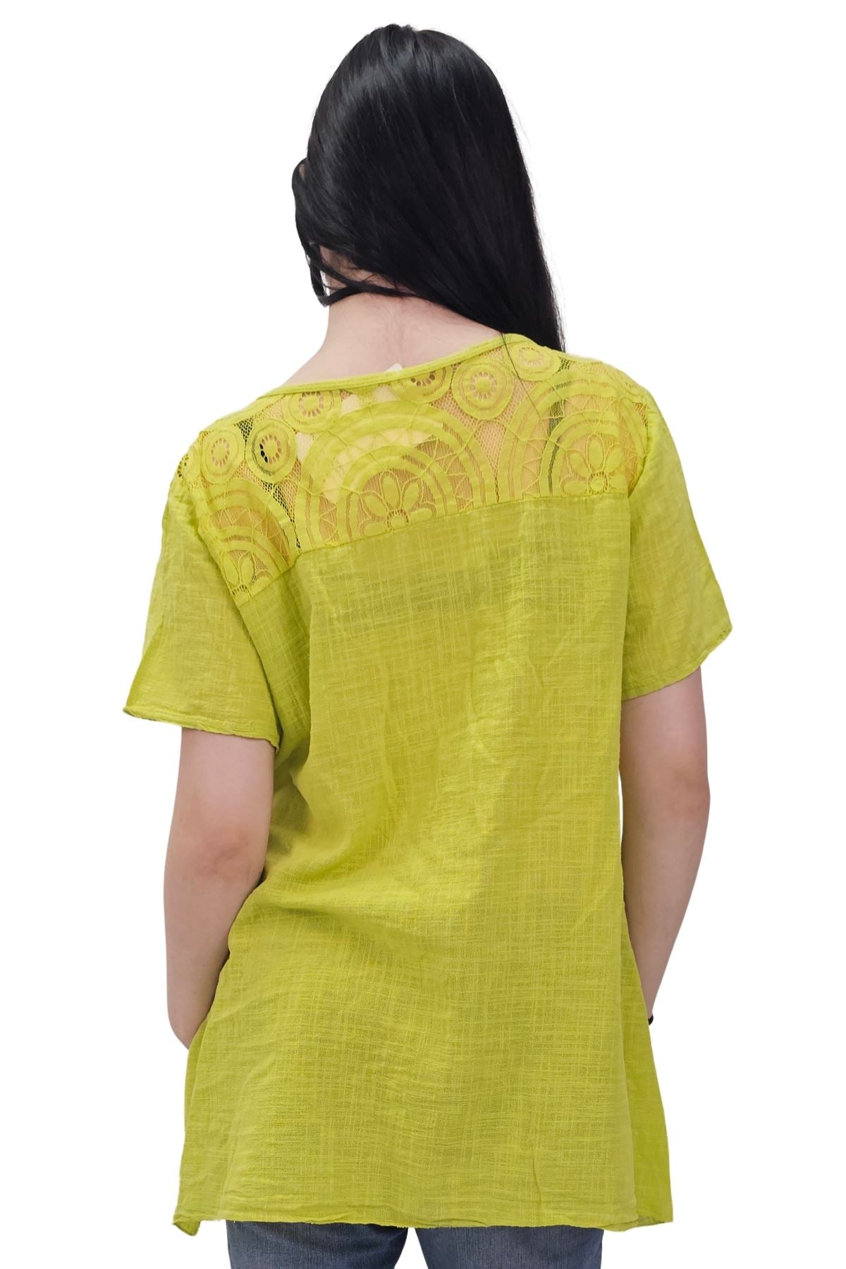 Circular Geometric Pattern Side Slit Cotton Top