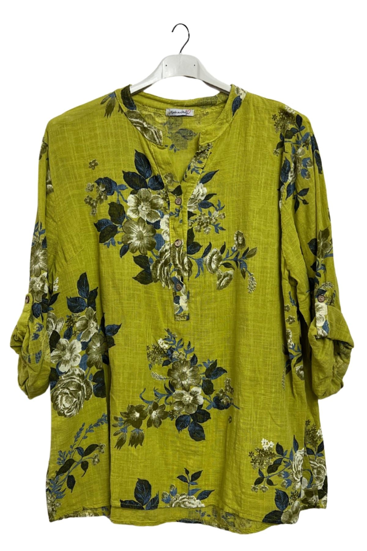 Floral Print Button-Down Front Cotton Shirt