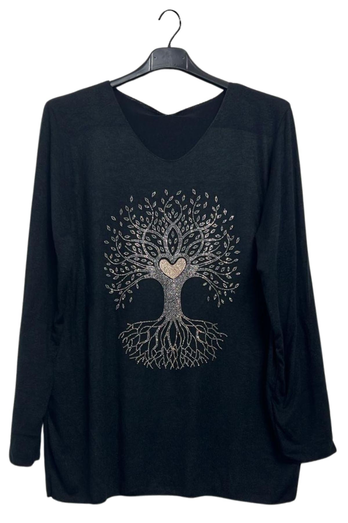 Rhinestone Tree Pattern Soft Feel Tunic Top