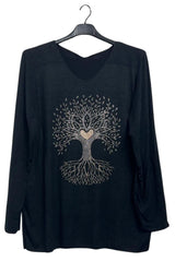 Rhinestone Tree Pattern Soft Feel Tunic Top