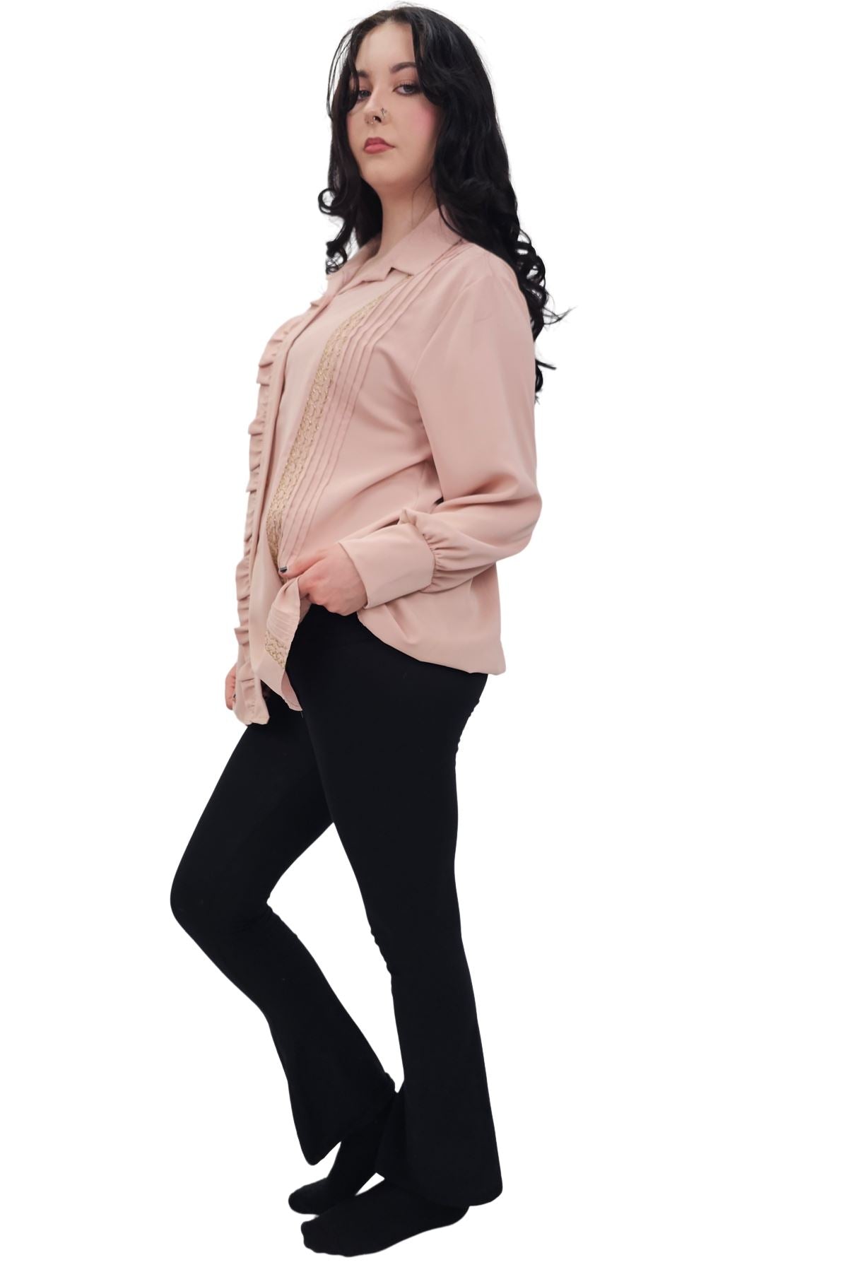 Gold Thread Pattern Ruffle Detail Shirt