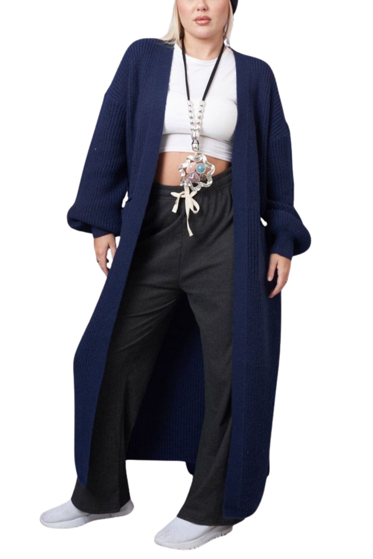 Plain Rib Knit Longline Cardigan