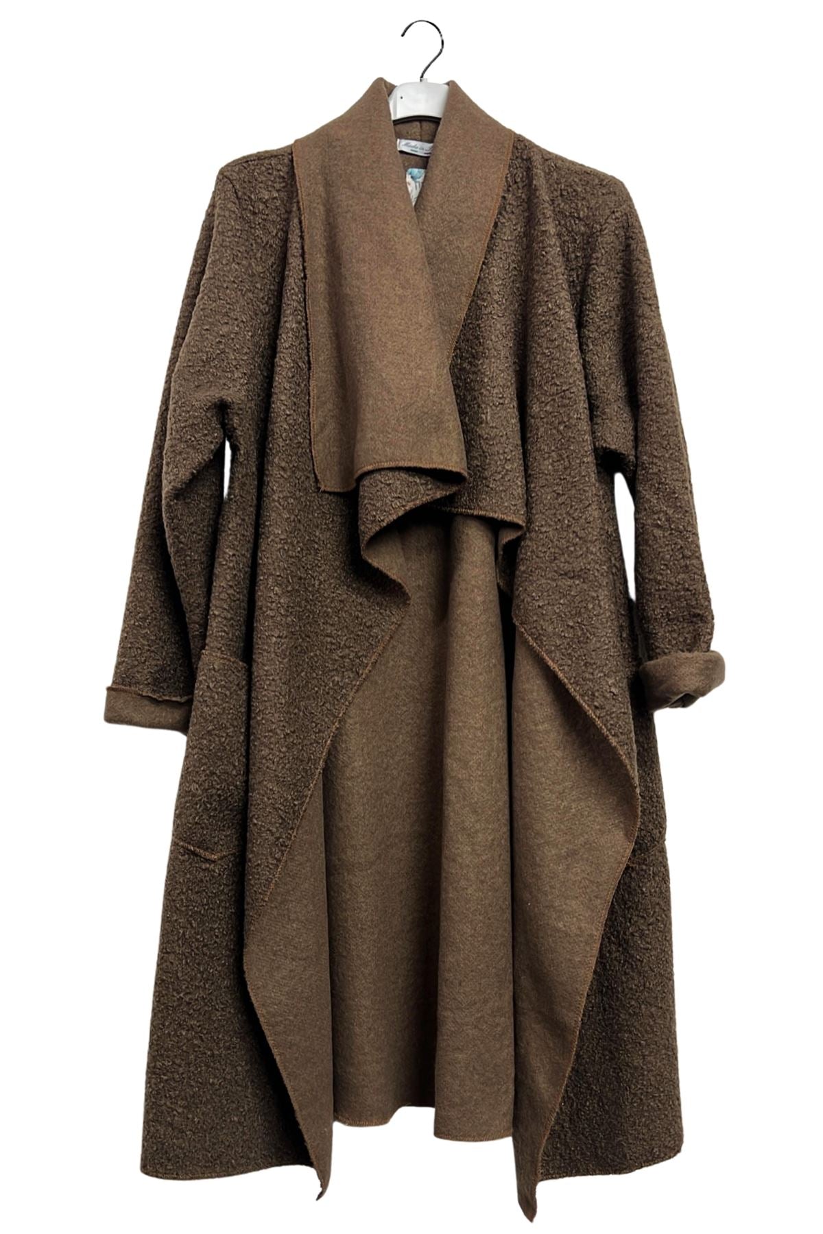 Plain Draped Coller Front Two Pockets Cotton Coat
