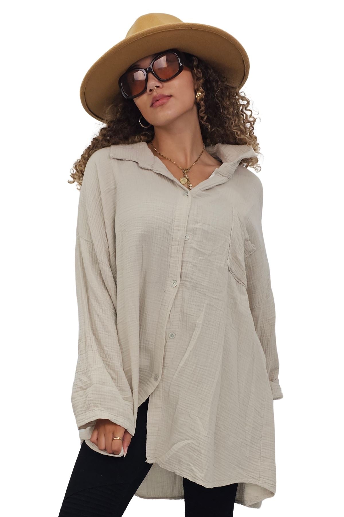 Plain Button Up Pocket Cotton Shirt