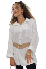Plain Button Up Pocket Cotton Shirt