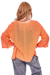 Plain Knit Style Oversized Batwing Cotton Top