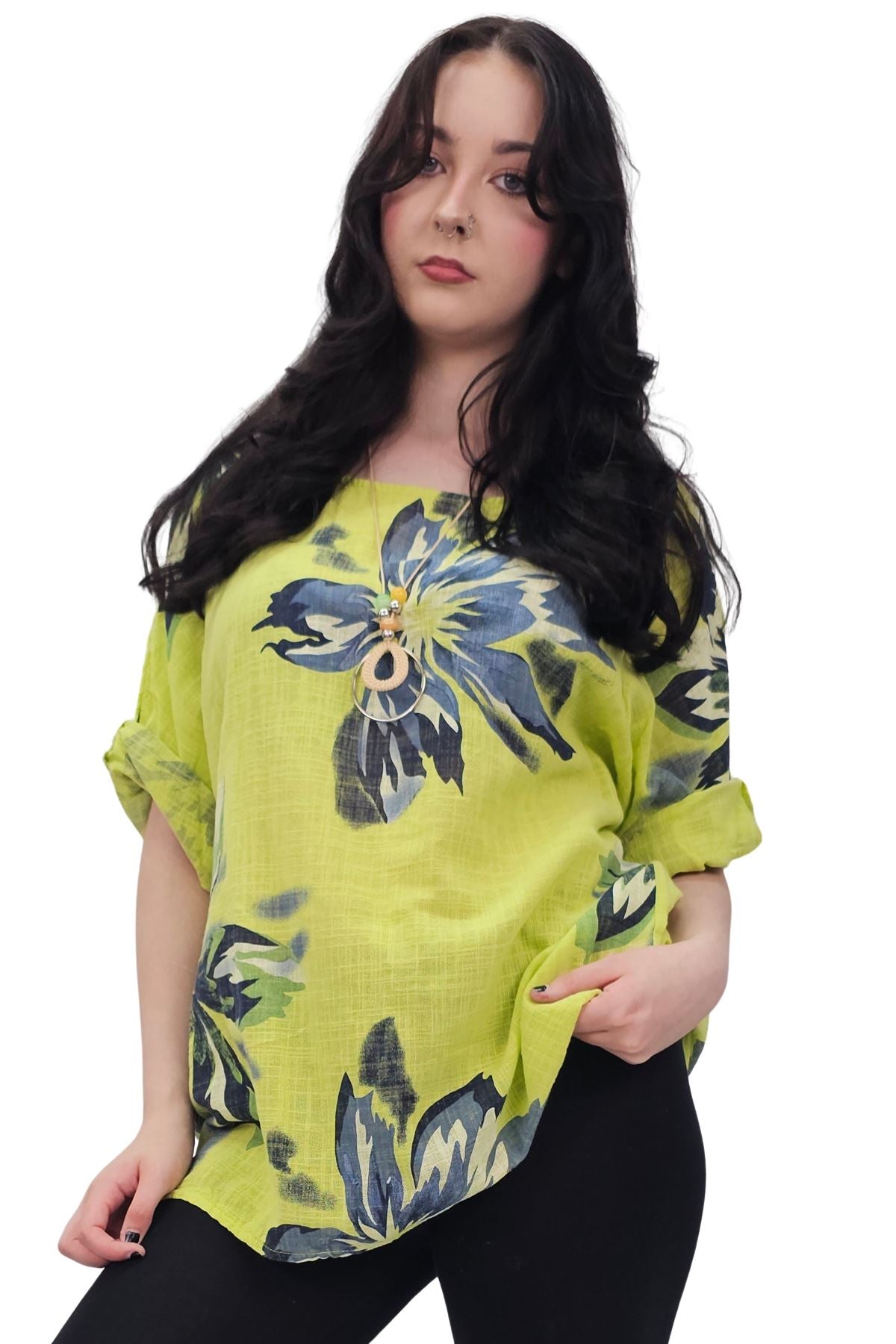 Floral Print Tunic Necklace Cotton Top
