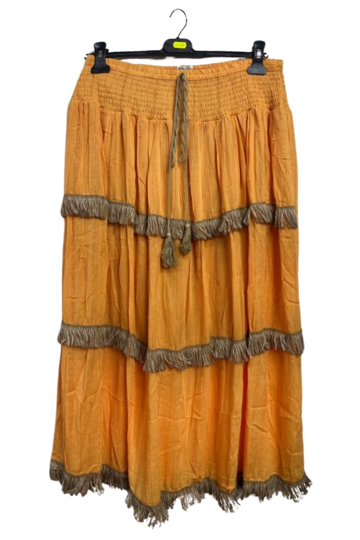 Shiny Stripe Pattern Tiered Tassel Maxi Skirt
