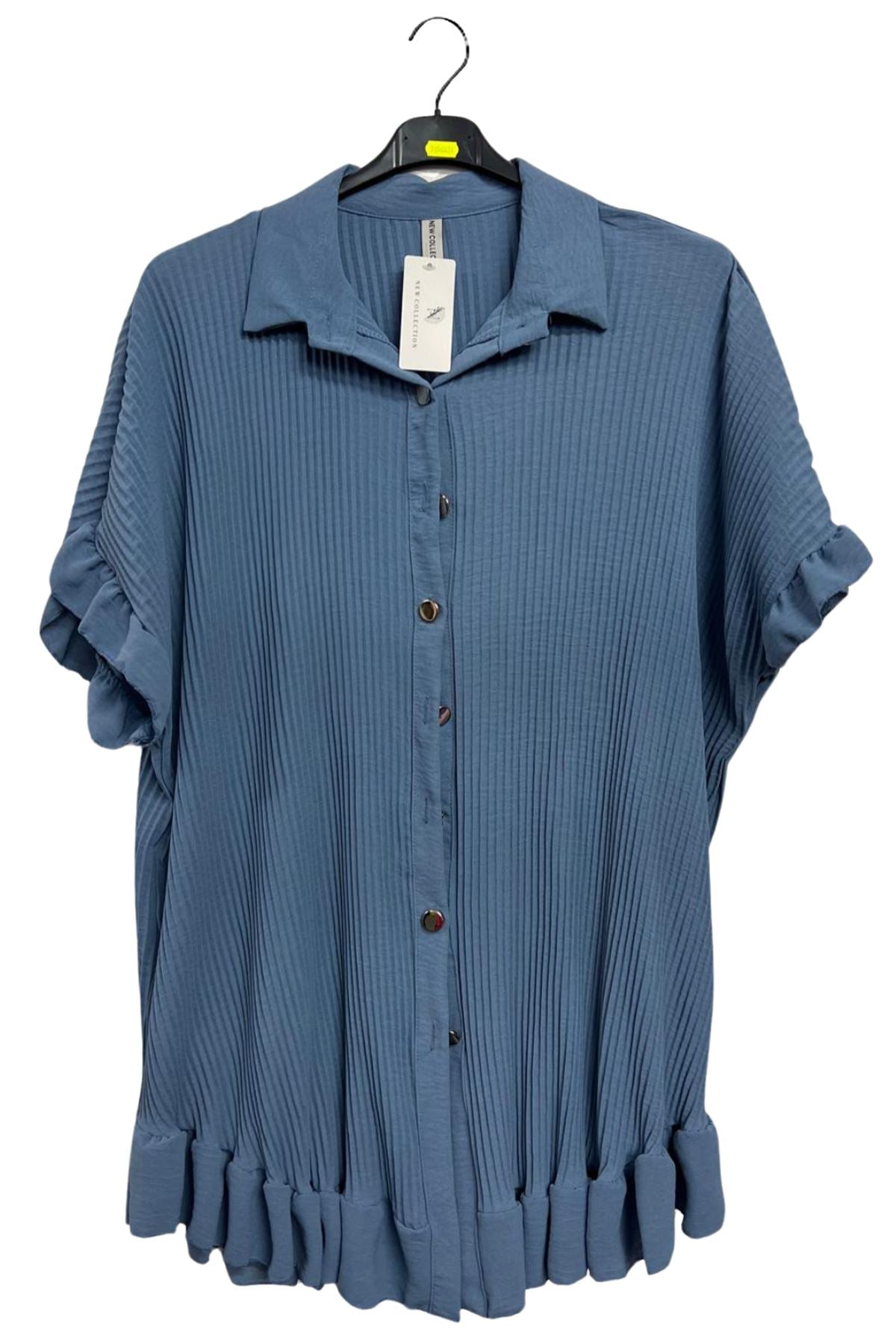 Corduroy Ruffle Hem Button Closing Shirt