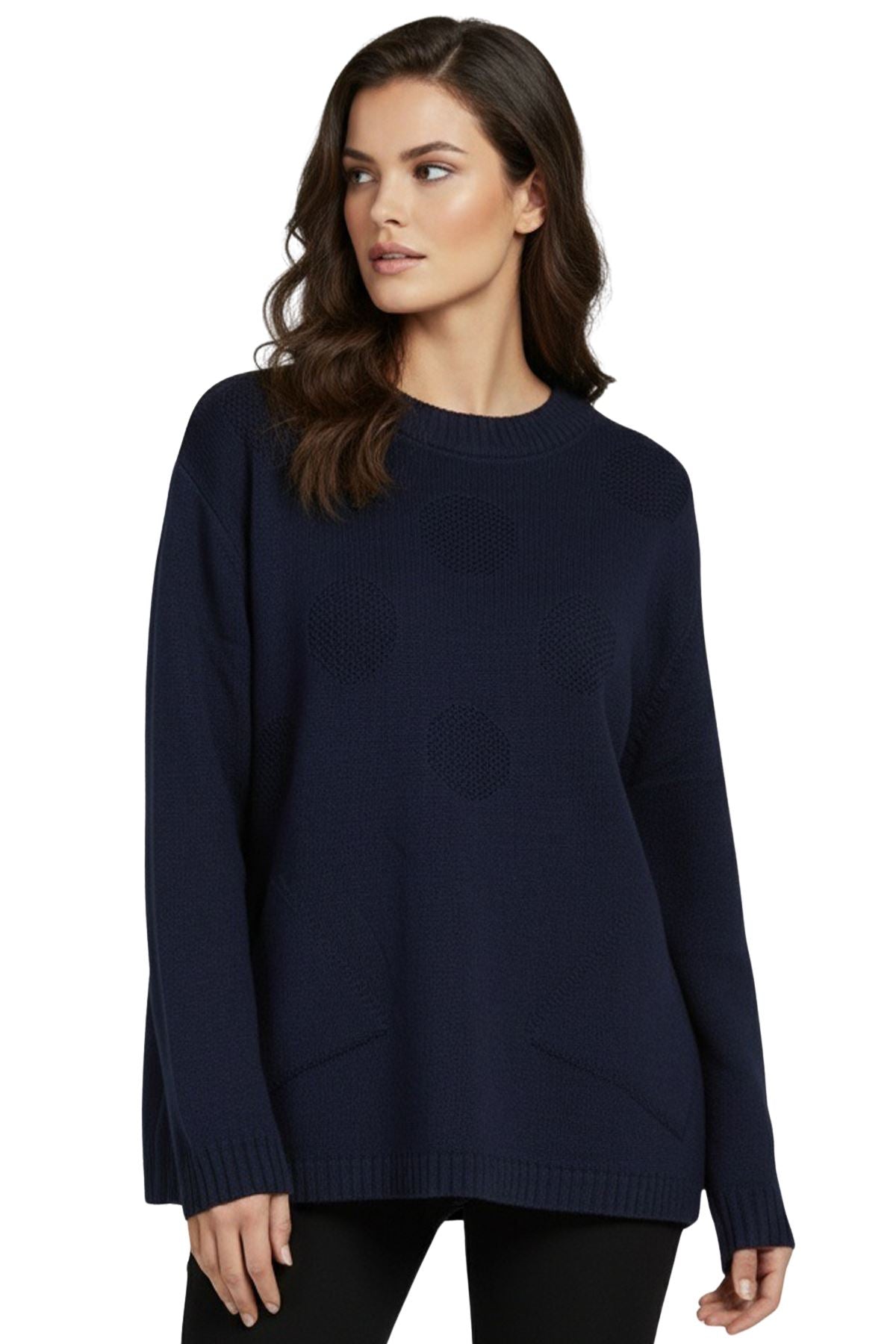 Polka Dot Knit Pattern Front Two Pockets Tunic Top