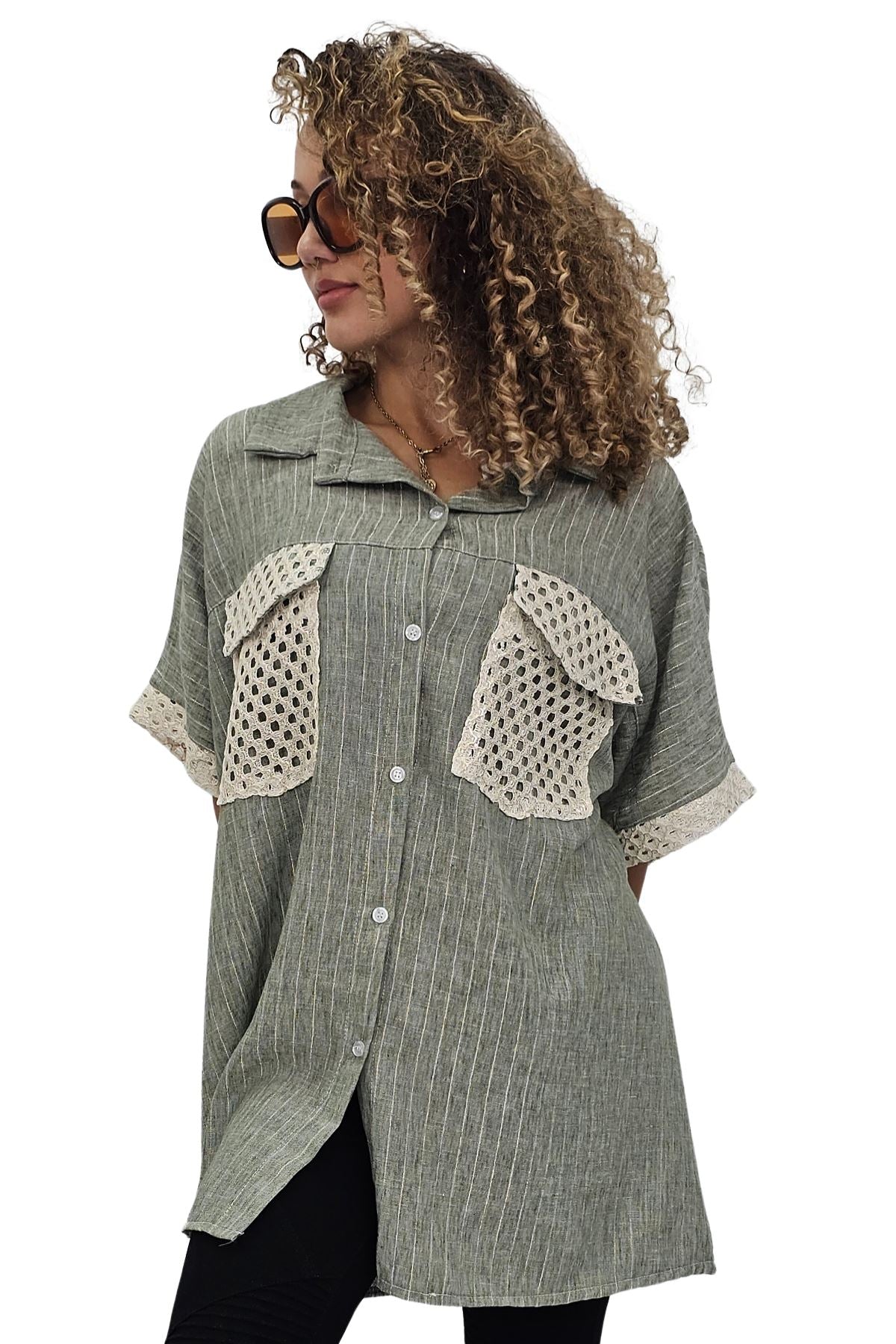 Weave Texture Two Front Flap Pockets Shirt