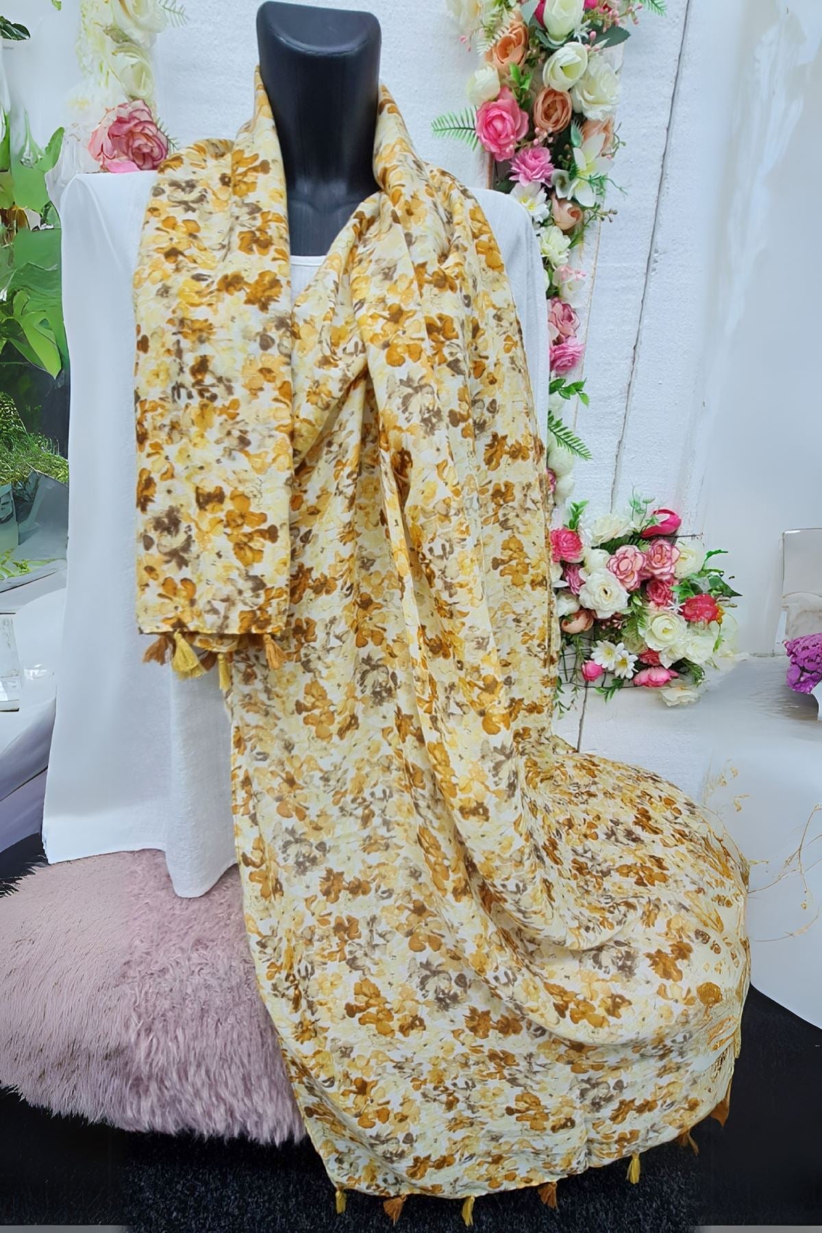 Floral Print Tassel Scarves