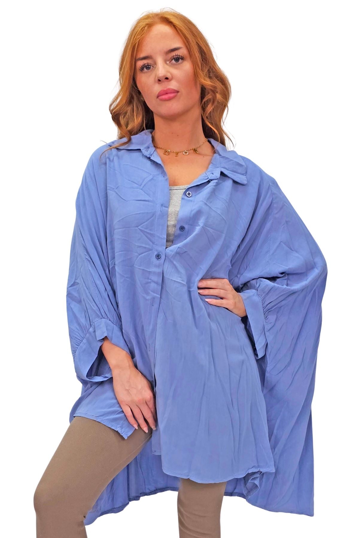 Plain Down Shoulders Button Up Shirt