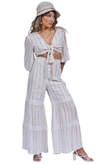 Vertical Metallic Accents Stripes Bohemian Style Co-Ord