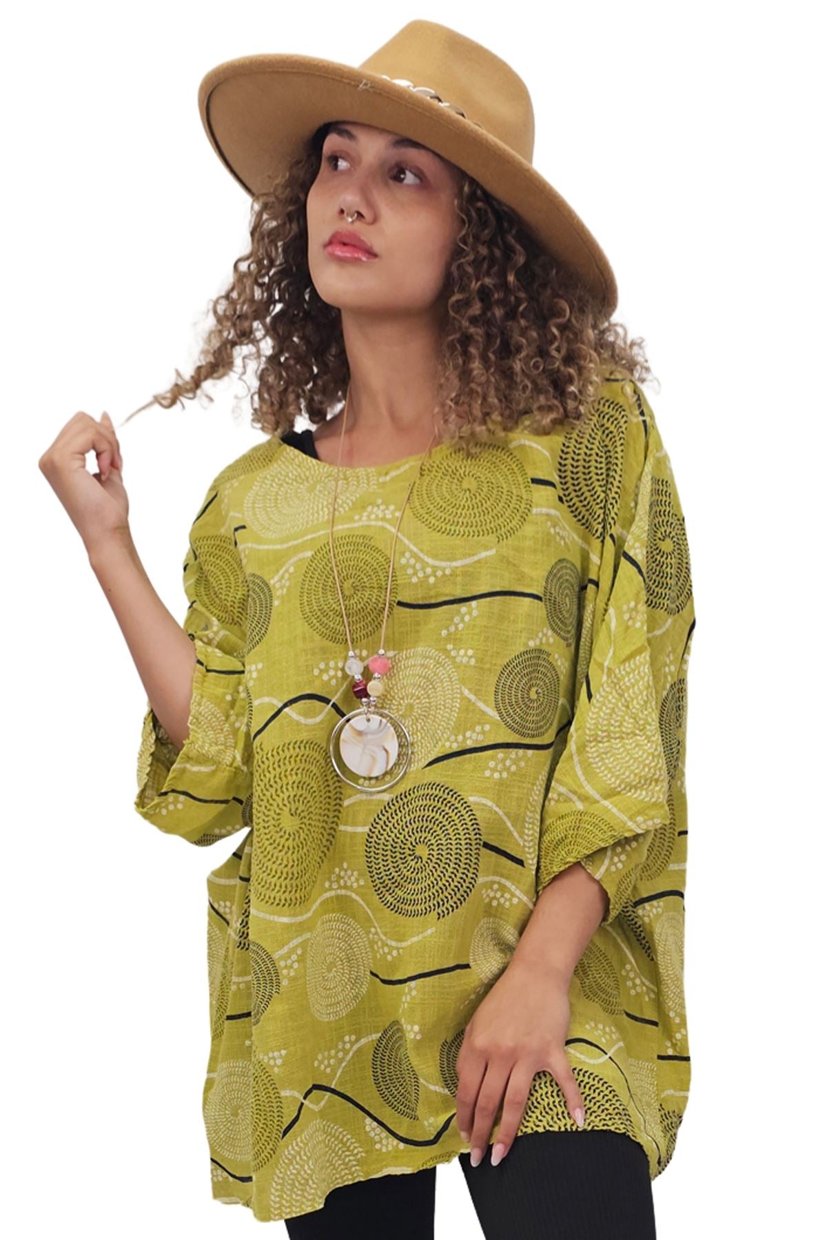 Stripe Mandala Print Necklace Cotton Top