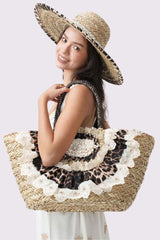 Leopard Print Beded Shell Shoulder Bag
