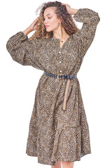 All-Over Leopards Print Button-Front Dress