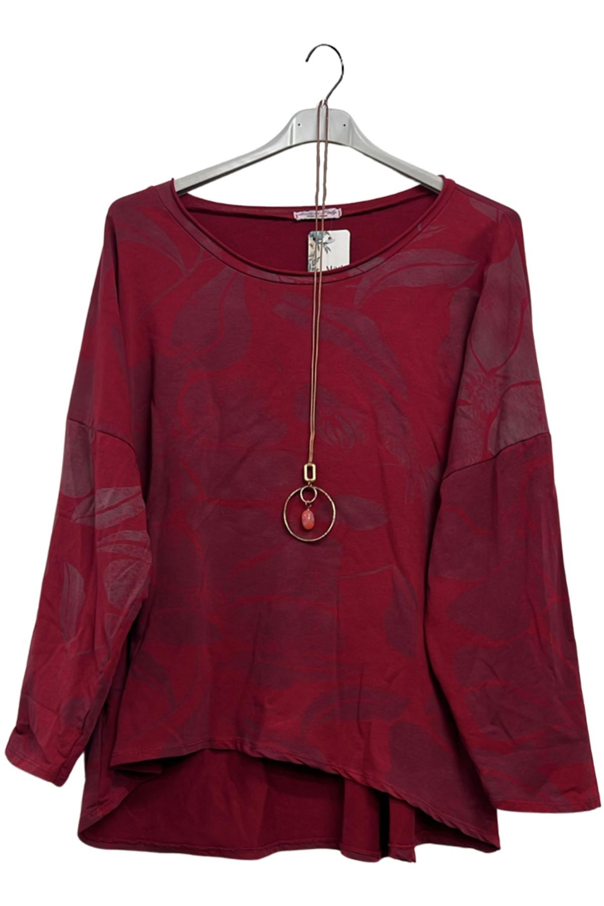 Abstract Floral Print High Low Hem Cotton Top