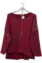 Abstract Floral Print High Low Hem Cotton Top