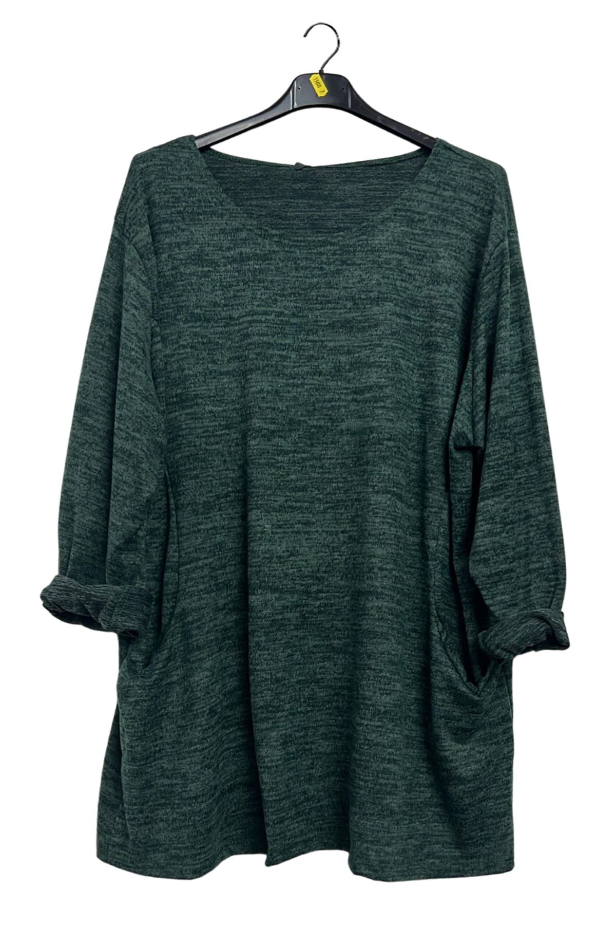 Subtle Heathered Textured Two Front Draped Pockets Top
